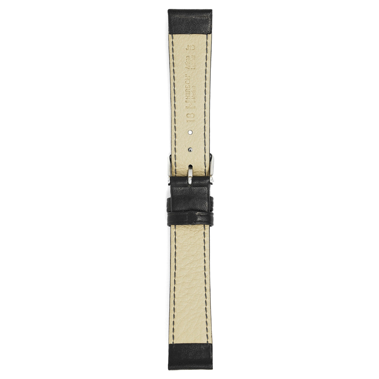 Hirsch Watch Merino 18mm Long Black Leather Strap