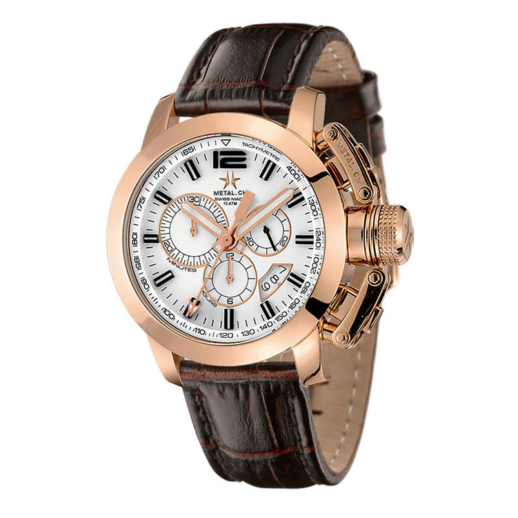 Metal.ch Men's Chronograph Watch 44MM Date White/Rose Gold 2319.44