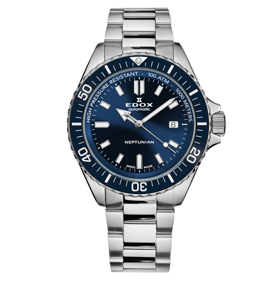 Edox Men's Watch Neptunian Automatic Steel Blue 80120-3BUM-BUF