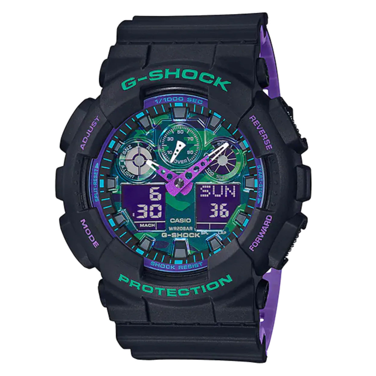 Casio G-Shock Watch Men's 90's Retro Green/Purple GA-100BL-1ADR