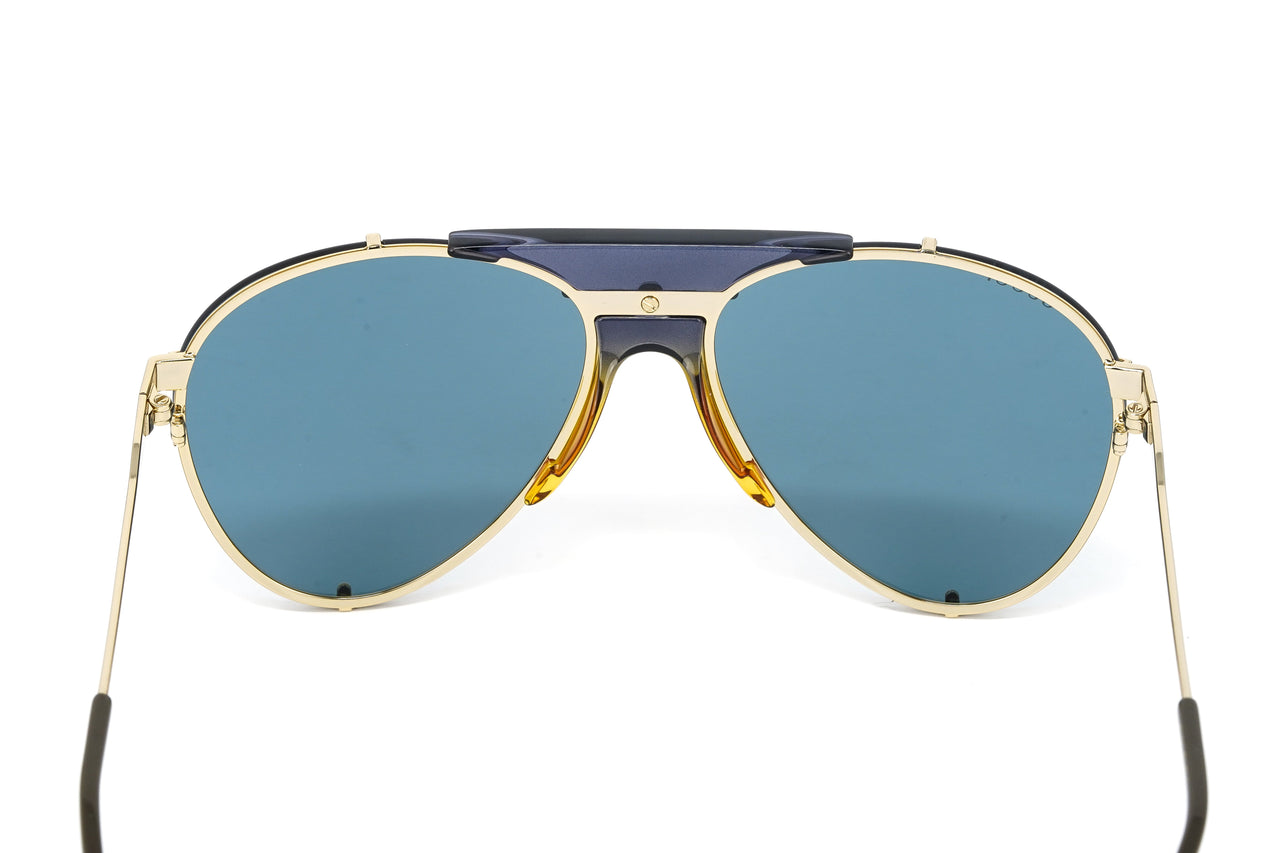 Gucci Unisex Sunglasses Oversized Pilot Blue Gold GG0740S-002 61