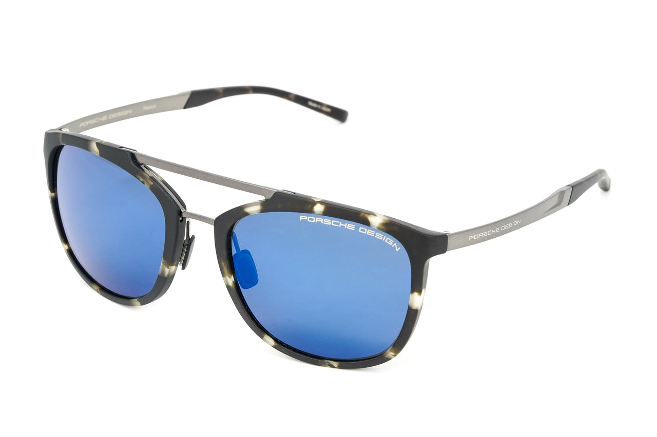 Porsche Design Men Sunglasses Havana Dark Blue Mirrored P8671 B