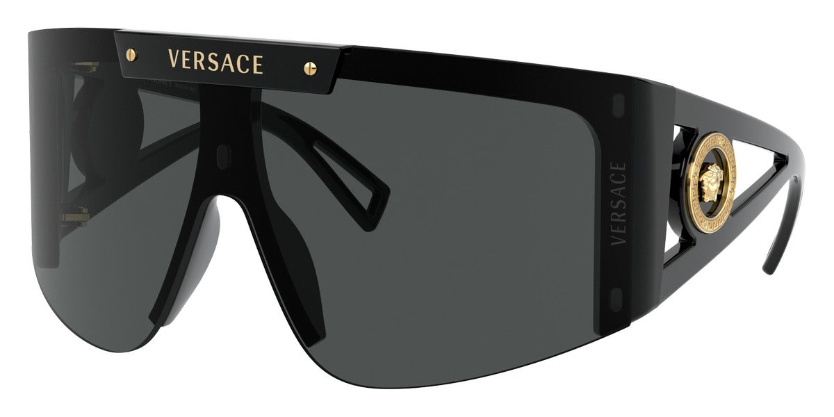 Versace Women's Sunglasses Oversized Shield Wraparound Black/Gold VE4393GB1/87
