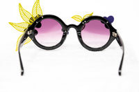 Thumbnail for Amie Victoria Robertson Women Sunglasses Round Flowers Yellow Purple With Graduated Purple Lenses AVR1C1SUN - Watches & Crystals