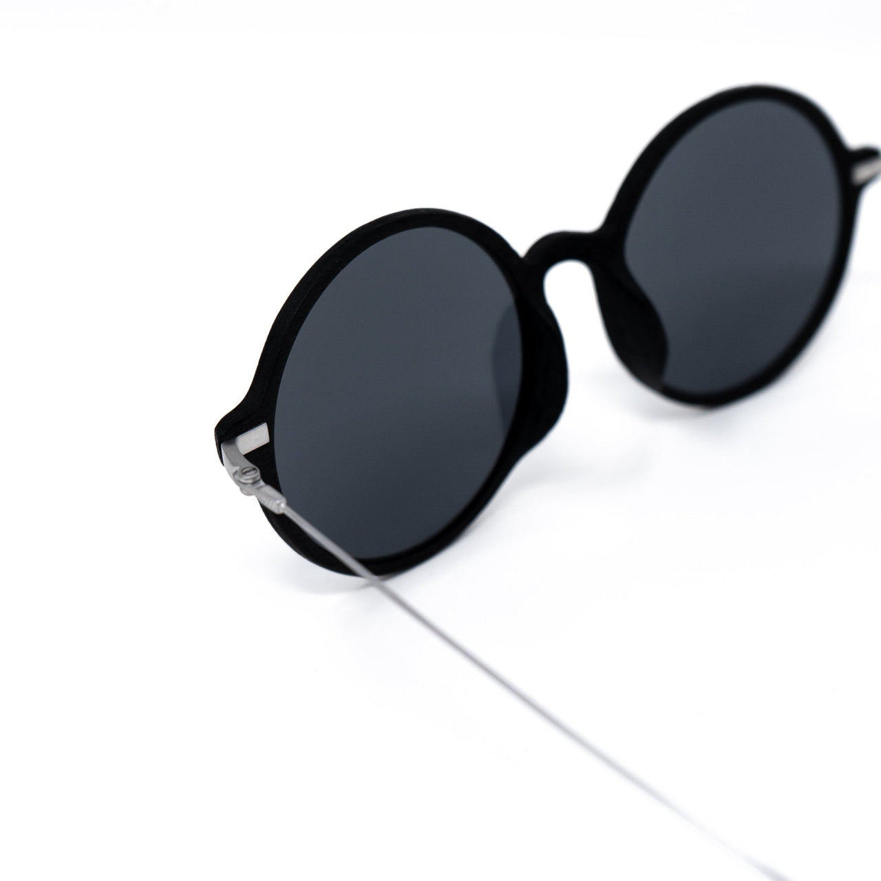 Ann Demeulemeester Sunglasses Round Black Scratch Texture and Titanium with 925 Silver Temple Tips Grey Mirror Lenses CAT3 AD54C2SUN - Watches & Crystals