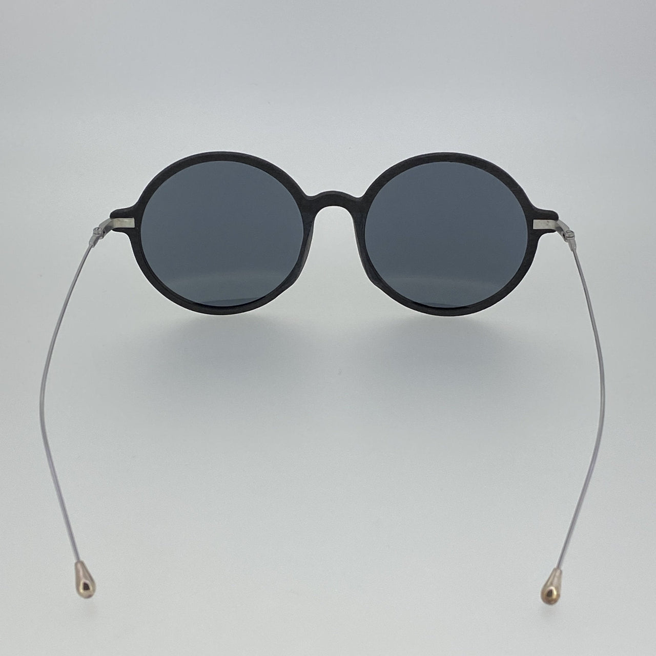 Ann Demeulemeester Sunglasses Round Black Scratch Texture and Titanium with 925 Silver Temple Tips Grey Mirror Lenses CAT3 AD54C2SUN - Watches & Crystals