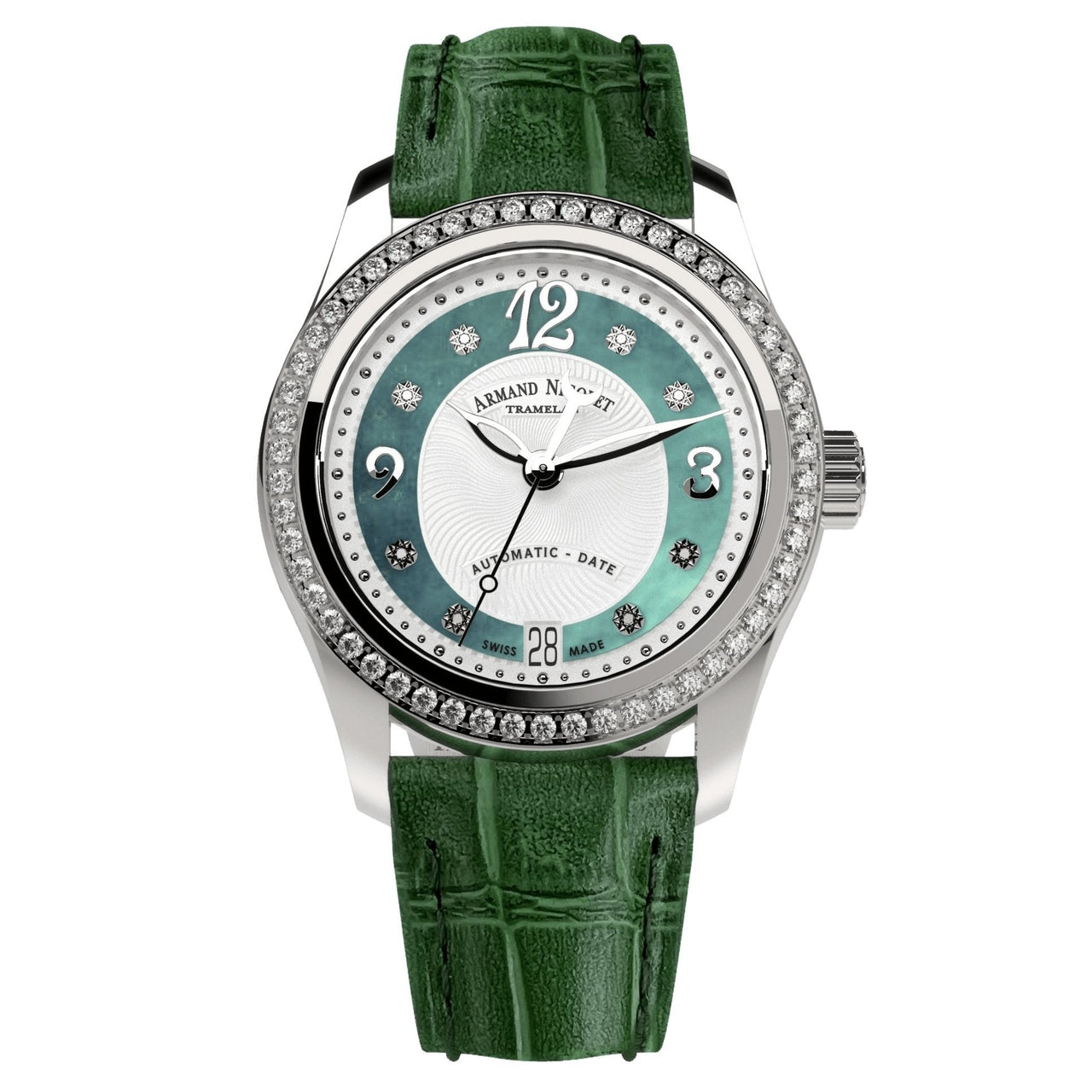 Armand Nicolet Ladies Watch M03-3 Green Leather Diamond A151FAA-AV-P882VR8 - Watches & Crystals
