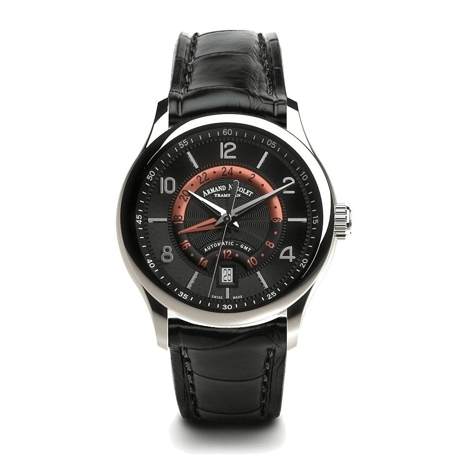 Armand Nicolet Men's GMT Watch M02-4 Black Leather A846AAA-NR-P840NR2 - Watches & Crystals