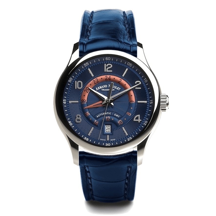 Armand Nicolet Men's GMT Watch M02-4 Blue Leather A846AAA-BU-P840BU2 - Watches & Crystals