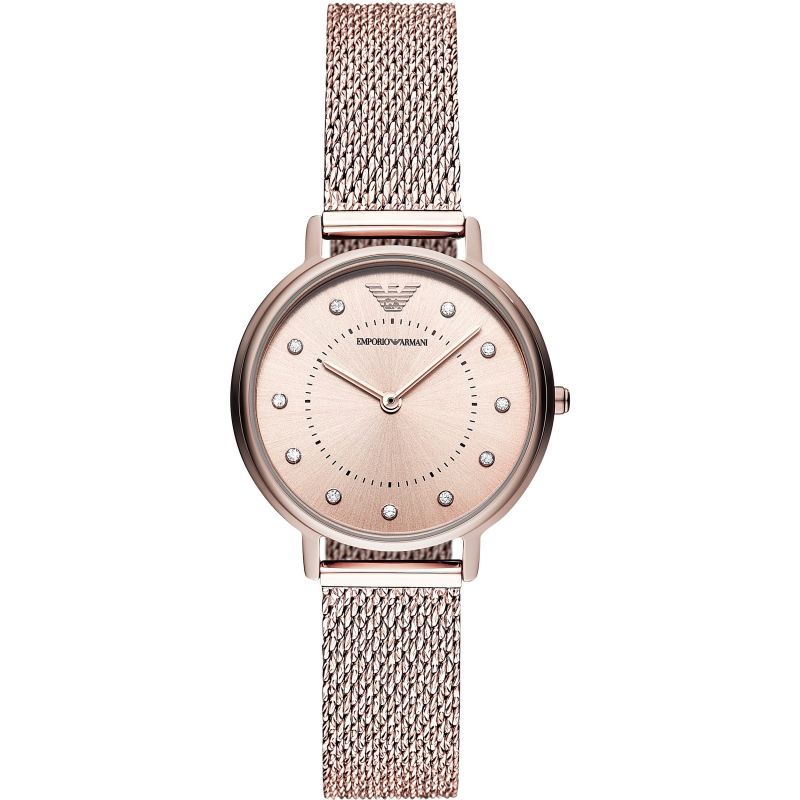 Emporio Armani Ladies Kappa Watch Rose Gold Plated Mesh AR11129 - Watches & Crystals