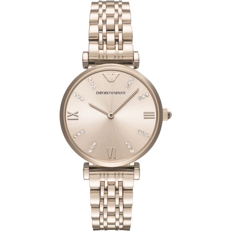 Emporio Armani Ladies T-Bar Gianni Watch Rose Gold Plated AR11059 - Watches & Crystals