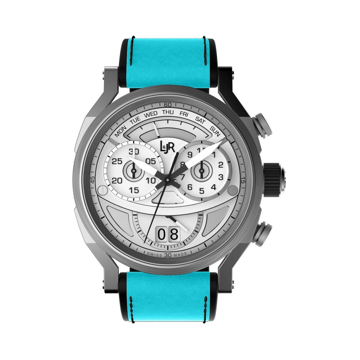 L&Jr Chronograph Day and Date Silver Blue - Watches & Crystals