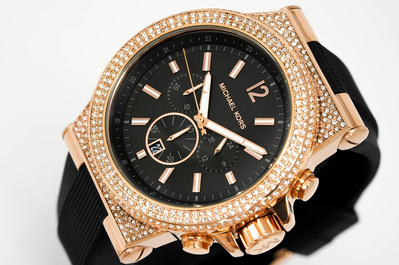 Michael Kors Ladies Chronograph Watch Dylan Crystallised Rose Gold MK8557 - Watches & Crystals