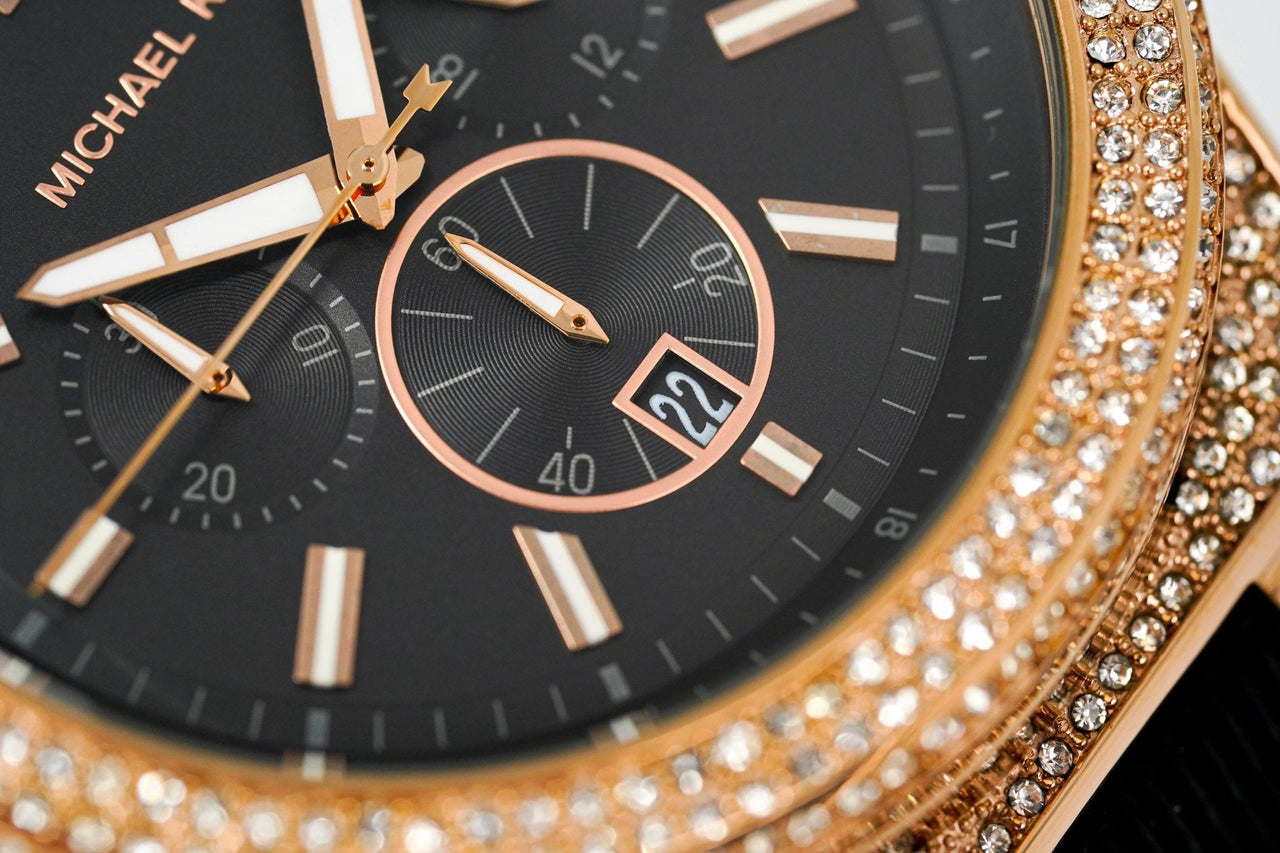 Michael Kors Ladies Chronograph Watch Dylan Crystallised Rose Gold MK8557 - Watches & Crystals