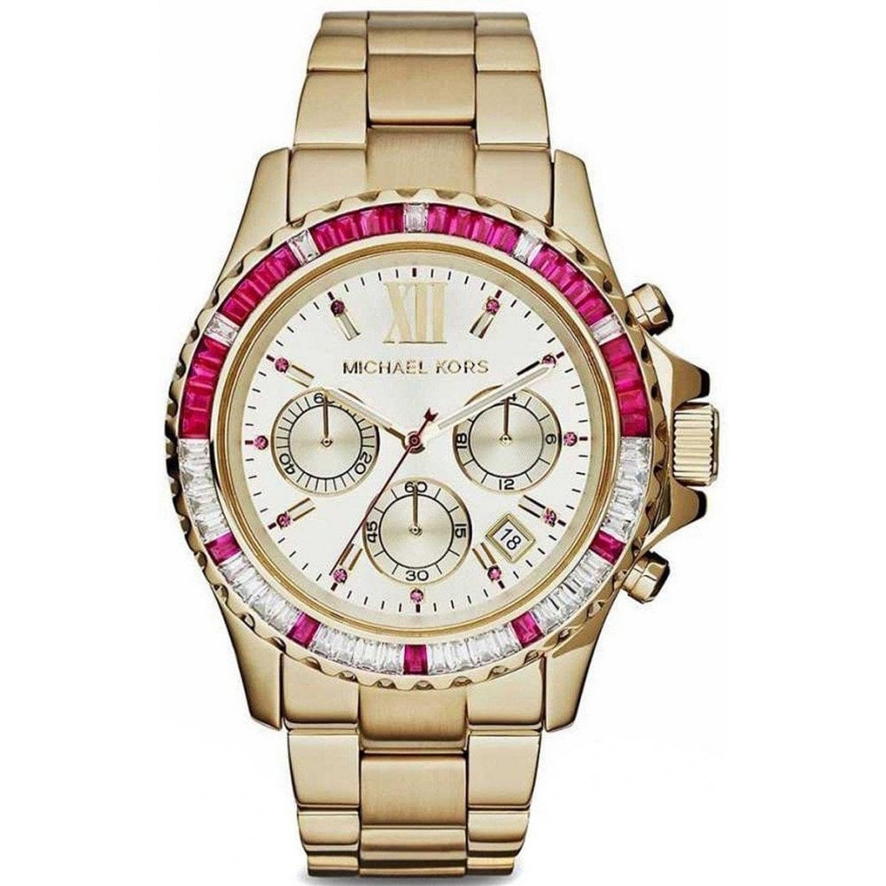 Michael Kors Ladies Watch Everest Yellow Gold Red Gem Set MK5871 - Watches & Crystals