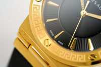 Thumbnail for Versace Ladies Watch Greca Logo Gold Black Leather VEVH00320 - Watches & Crystals